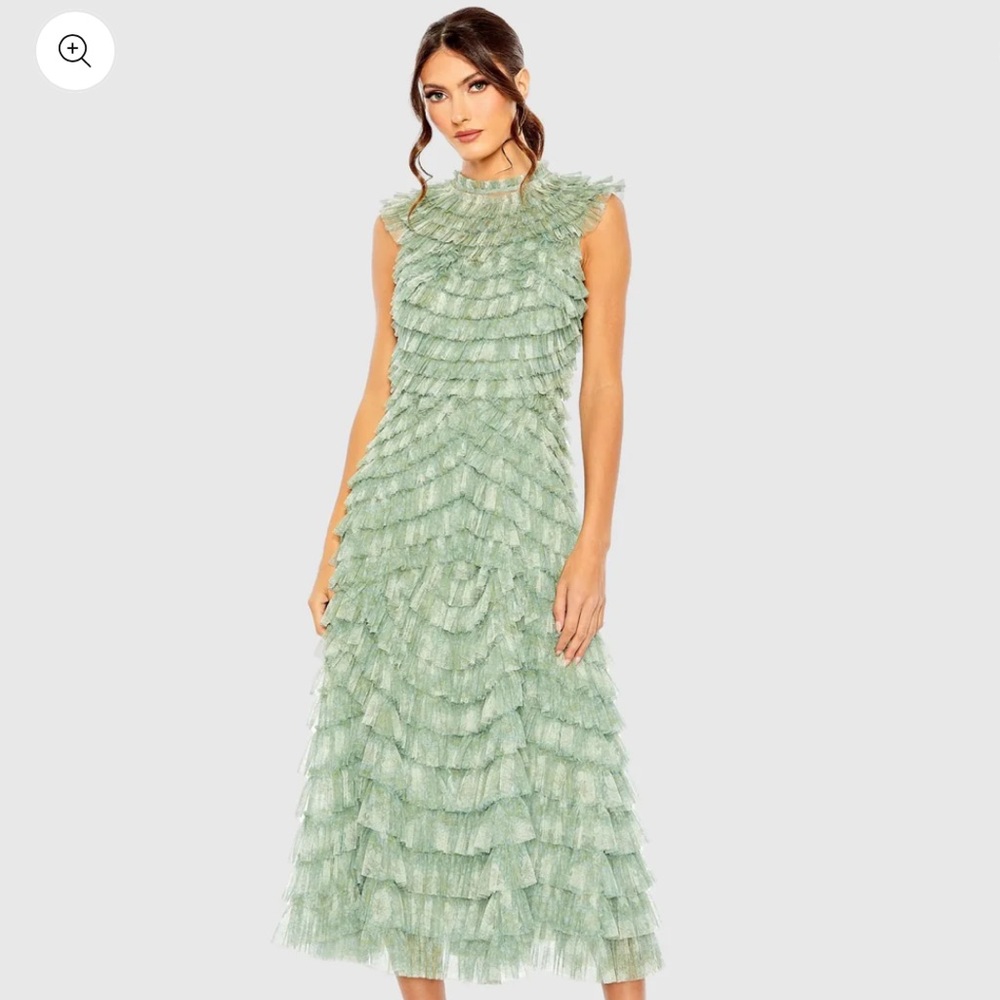 Mac Duggal Layered Green Maxi Dress